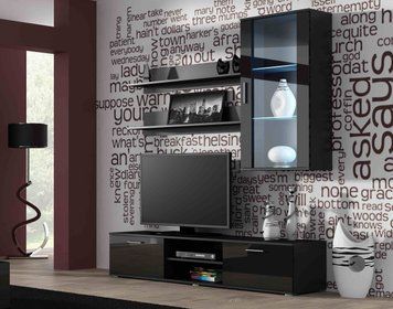 Комплект мебели в гостиную CAMA SOHO 5 &mdash; черный мат / черный глянец; без подсветки фото - artos.in.ua