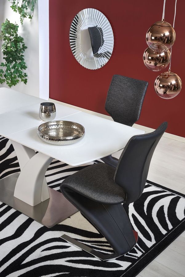 Стол обеденный раскладной в гостиную, кухню Palermo 140(180)x80 стекло/МДФ, сталь белый Halmar Польша
