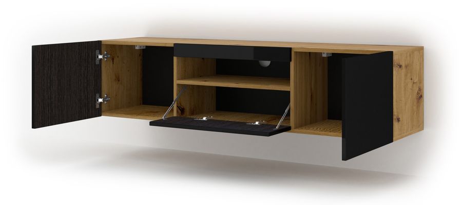 Тумба для під телевізор AURA 150 дуб артизан/чорний BIM FURNITURE фото - artos.in.ua