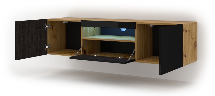 Тумба для під телевізор AURA 150 дуб артизан/чорний BIM FURNITURE фото - artos.in.ua
