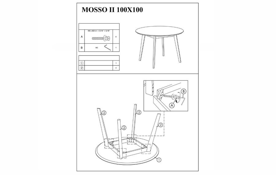 Стіл кухонний на 4 особи SIGNAL Mosso Fi 90 90х90 Дуб з круглою стільницею лаковий Польща