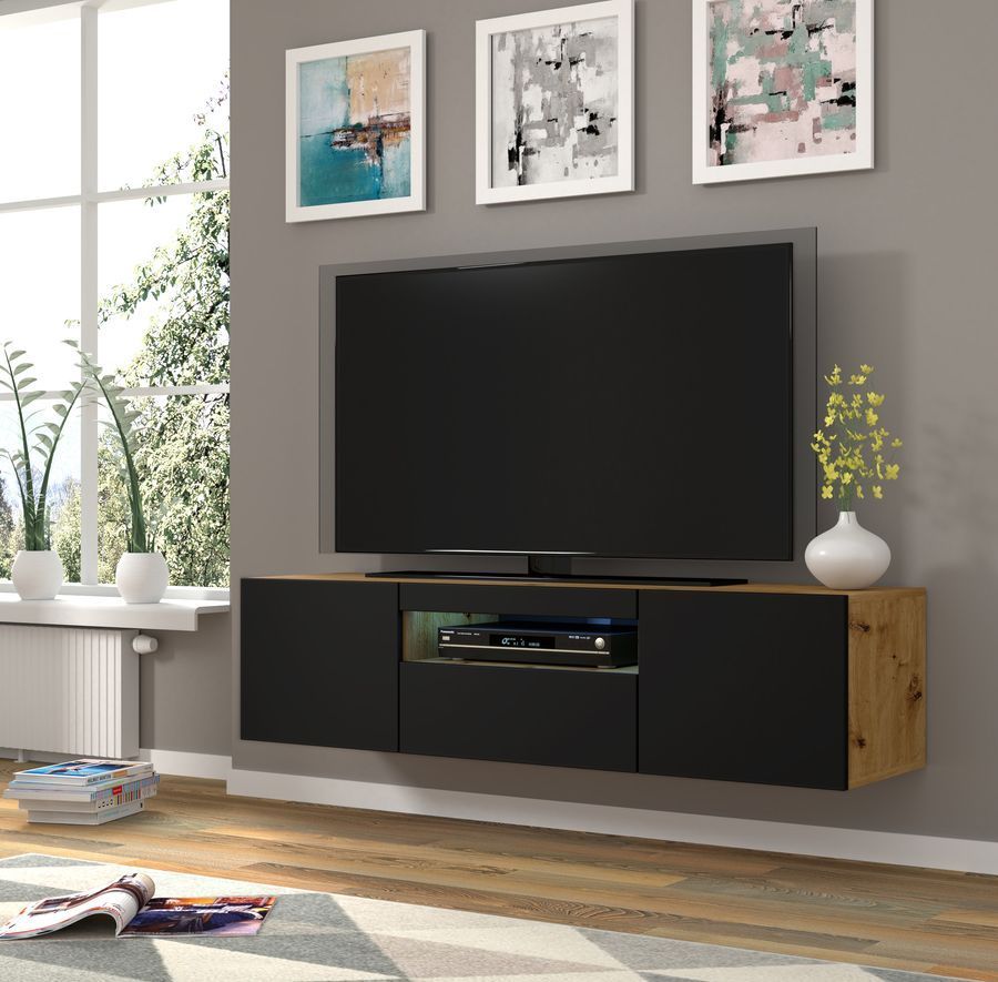 Тумба для під телевізор AURA 150 дуб артизан/чорний BIM FURNITURE фото - artos.in.ua