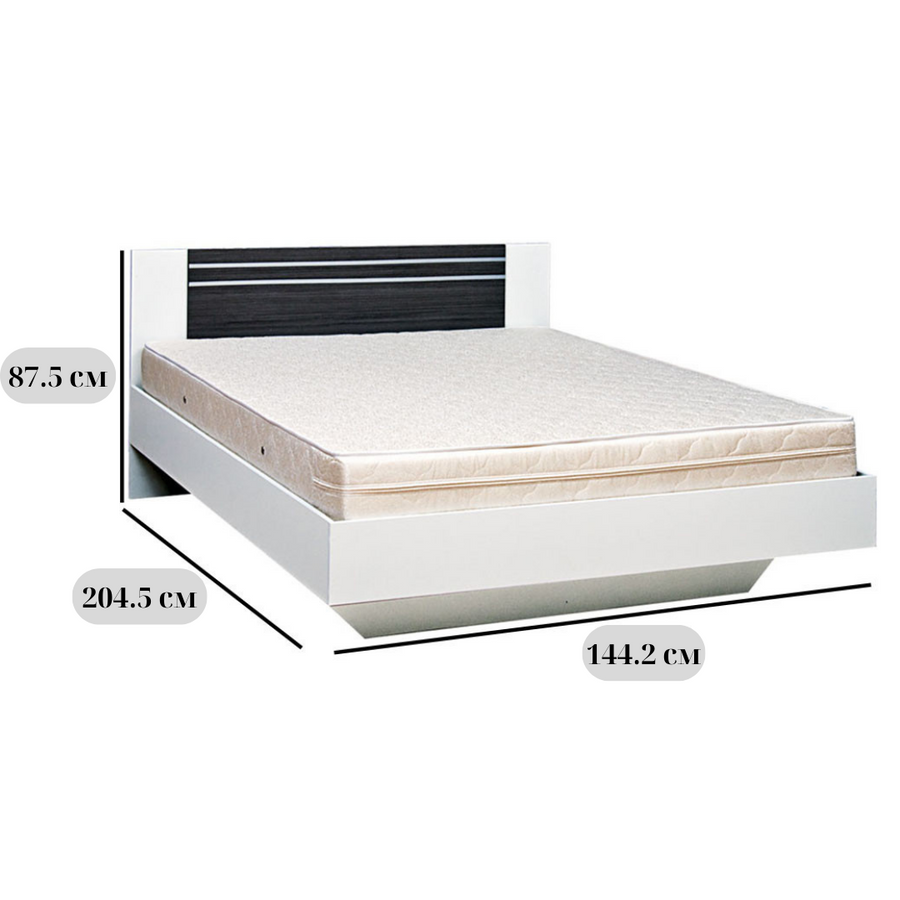 Полуторне ліжко Круїз розміром 140х200 см, біле з вставками дакар та ламелями, в стилі модерн