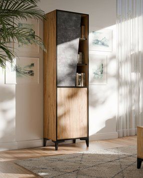 Стеллаж в гостиную CAMA OVO 2D темный бетон / старинный дуб &mdash; Дуб фото - artos.in.ua