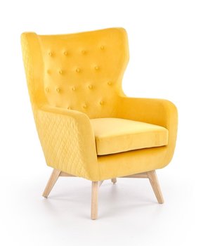 Кресло для отдыха в гостиную, спальню Marvel натуральное дерево/бархатная ткань желтый Halmar Польша