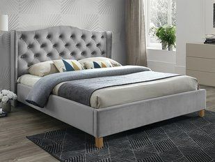 Кровать с бархатной обивкой ASPEN 160x200 Signal - светло-серый Bluvel 03 фото - artos.in.ua