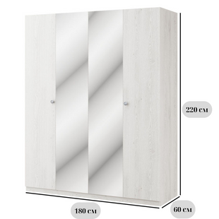 Чотирьохдверна розпашна шафа з двома дзеркалами Вівіан 4Д шириною 180 см, світло-сірого кольору з фасадами в стилі індастріал для спальні фото - artos.in.ua