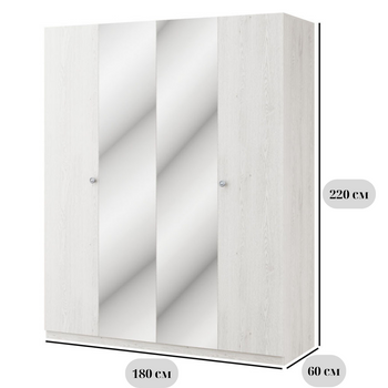 Чотирьохдверна розпашна шафа з двома дзеркалами Вівіан 4Д шириною 180 см, світло-сірого кольору з фасадами в стилі індастріал для спальні