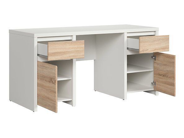 Письмовий стіл BRW Kaspian S128-BIU2D2S / 160-BI / DSO, білий / дуб Сонома, фото - artos.in.ua