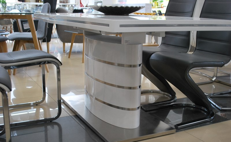 Великий обідній білий стіл FANO SIGNAL 180-240x100 модерн в одній нозі Польща