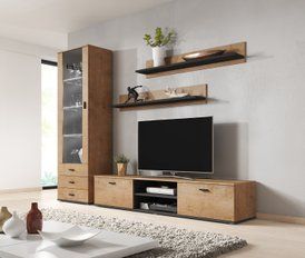 Вітальня з вітриною в стилі хай-тек Cama Soho 1 192x240x43 Дуб лефкас/Чорний мат фото - artos.in.ua