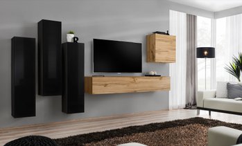 Комплект мебели в гостиную ASM Switch III SWT SW 3 Черный/Дуб Вотан из Польши