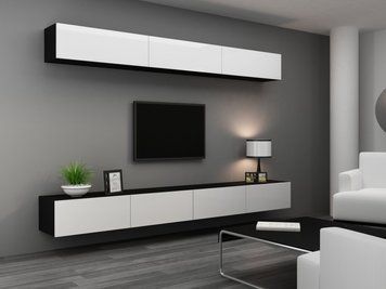 Стенка в гостиную CAMA VIGO 13, 280 см &mdash; Черный мат / Белый глянец фото - artos.in.ua
