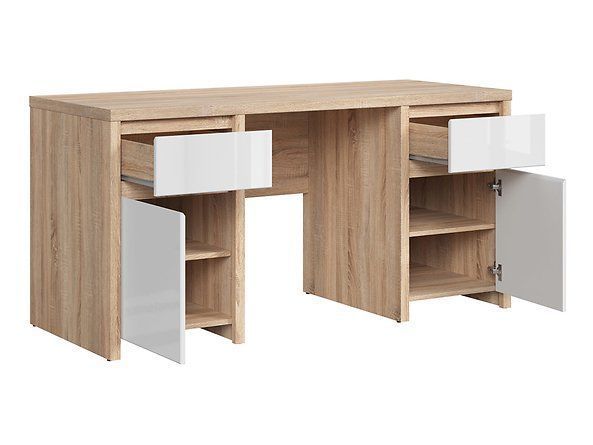 Письменный стол BRW Kaspian S128-BIU2D2S/160-DSO/BIP, дуб Сонома/белый глянцевый, из Польши фото - artos.in.ua