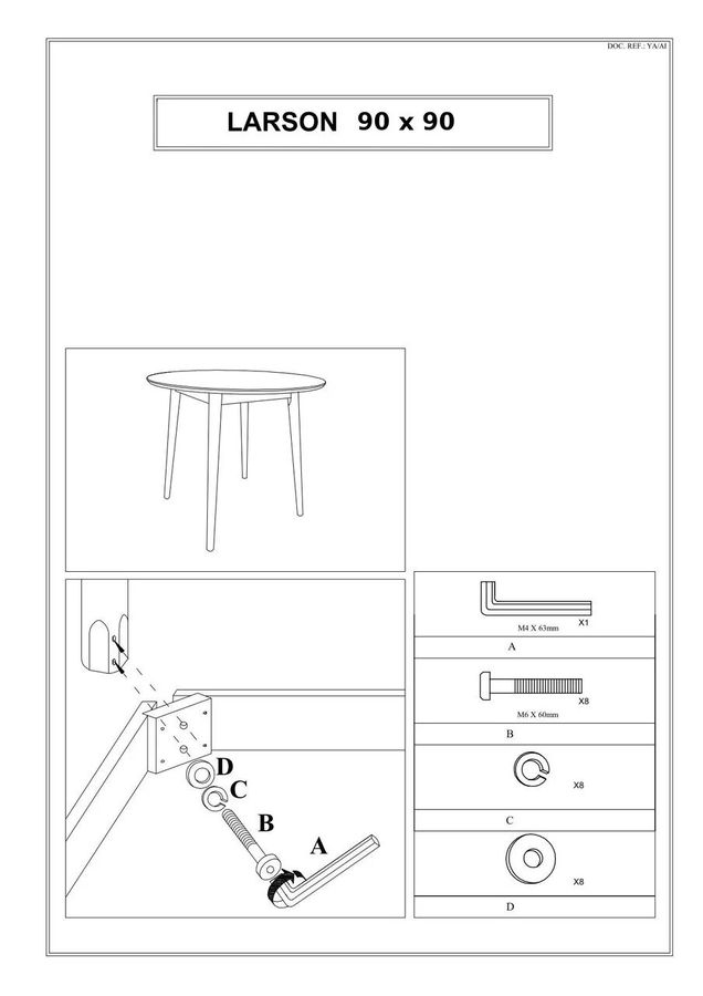 Стол современный кухонный SIGNAL LARSON 90x90 Белый с традиционно выполненными ножками Польша