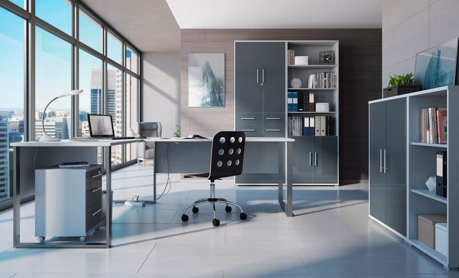 Офісна шафа BRW Office Lux Світло-сіре / графітове скло