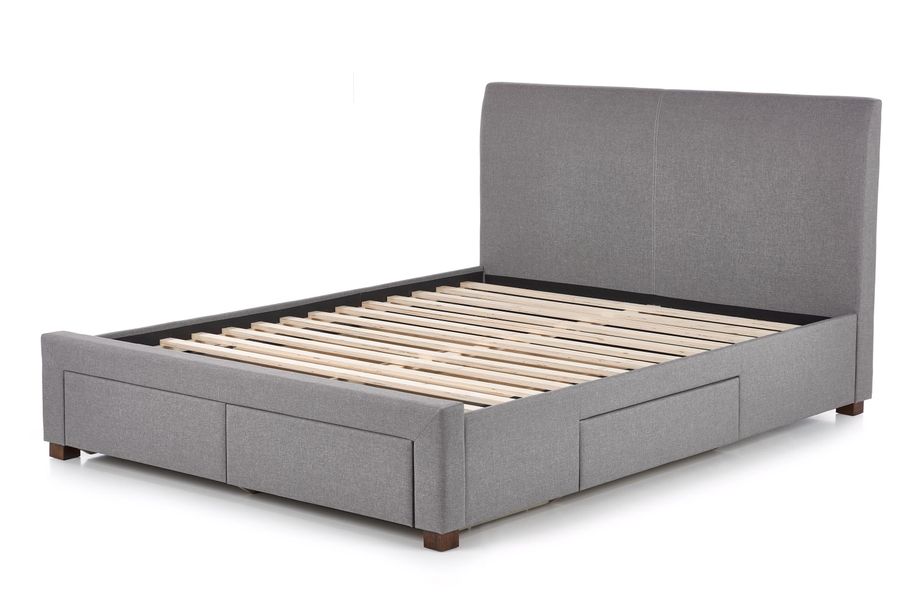 Ліжко полуторная дерев'яна з м'яким узголів'ям і висувними ящиками Modena 140x200 тканину сіра Halmar Польща (з каркасом, без матраца)