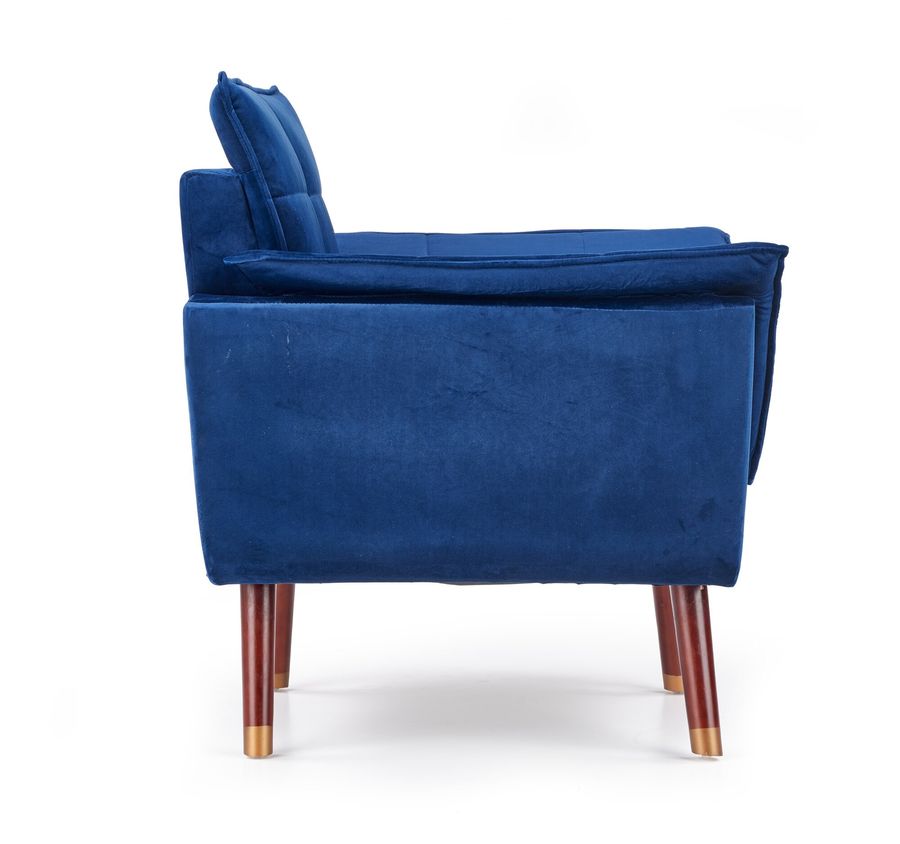 Крісло для відпочинку в вітальню, спальню Rezzo дерево темний горіх / оксамитова тканина темно-синій Halmar Польща