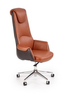 Кресло офисное Calvano механизм Tilt, хромированный металл/экокожа светло-коричневый, темно-коричневый Halmar Польша