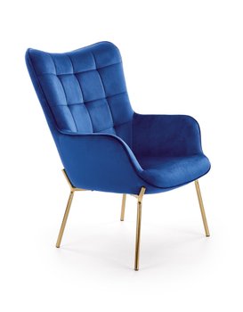 Крісло для відпочинку в вітальню, спальню Castel 2 сталь золотий / оксамитова тканина темно-синій Halmar Польща