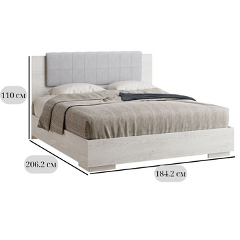 Двоспальне ліжко з м'яким узголів'ям світло-сірого кольору Вівіан розміром 180х200 см, з ламелями