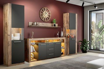 Стенка в гостиную LUMIKO 2 Artos Design дуб крафт/антрацит фото - artos.in.ua