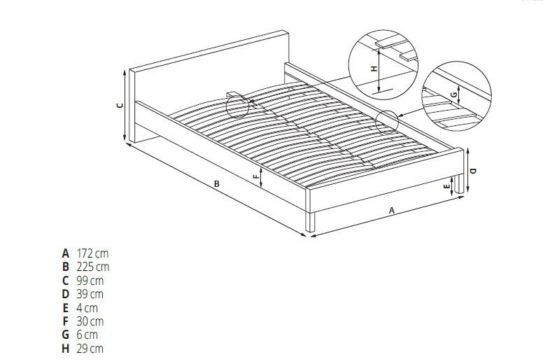 Ліжко двоспальне дерев'яне з м'яким узголів'ям і висувними ящиками Cassandra S 160x200 екошкіра чорно-біла Halmar Польща (з каркасом, без матраца)