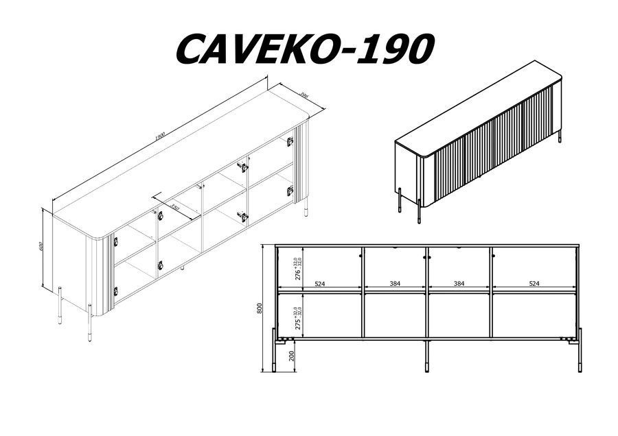 Комод в гостиную VERA 190 CAMA черный матовый фото - artos.in.ua
