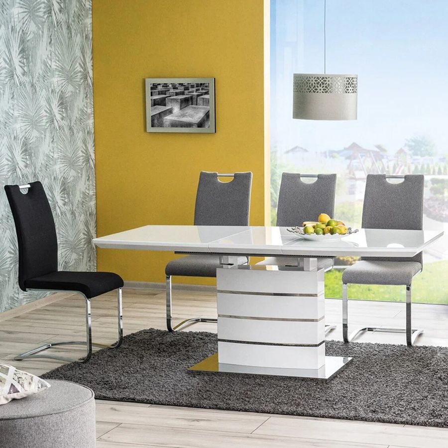 Сучасний обідній стіл LEONARDO 140-180X80см SIGNAL білий розсувний в стилі хай-тек Польща
