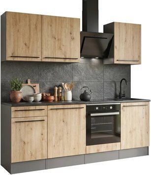 Кухонный гарнитур ASM Porto ANAS KP, 220 см, антрацит / дуб Artisan фото - artos.in.ua