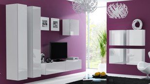 Стенка в гостиную Cama Vigo 24 в стиле хай-тек 150x230x42 Белый мат/Белый глянец фото - artos.in.ua