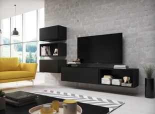 Стінка 3,4,5 метра в зал Cama Roco 4 стильна 180x272x39 Чорний мат/Чорний мат фото - artos.in.ua
