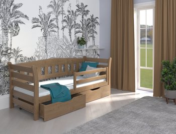 Односпальне дерев'яне ліжко з ящиками та бортиками ТЕДДІ LUNA - горіх світлий