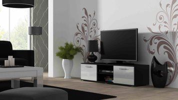 Тумба под телевизор CAMA SOHO 140 S4 &mdash; Черный мат / Белый глянец фото - artos.in.ua
