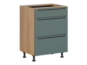 Тумба кухонна нижня BRW Iris 60 &mdash; дуб хікорі / зелений boho мат, 3 шухляди, тихе закривання фото - artos.in.ua