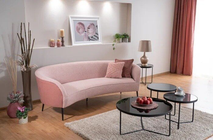 Изогнутый диван ELVIS SIGNAL 220x104x54 розовая ткань стиль модерн на деревянных ножках