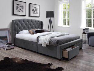 Кровать HALMAR SABRINA 160 двухспальная серая из ткани фото - artos.in.ua
