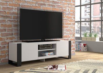 Тумба під телевізор MONDI 158 см білий/чорний на чорних ніжках BIM Furniture Польща фото - artos.in.ua