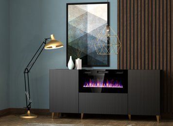 Комод CAMA PAFOS 180 EF &mdash; Черный / Черный, с камином фото - artos.in.ua