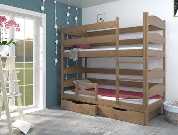 Детская двухъярусная кровать Лаккі LUNA 70&times;140 см, светлый орех, лестница справа фото - artos.in.ua