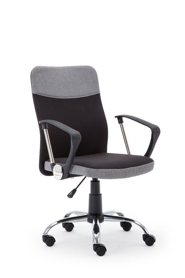 Крісло комп'ютерне Topic механізм піастри, хромований метал / тканина чорний, мембранна тканина сірий Halmar Польща