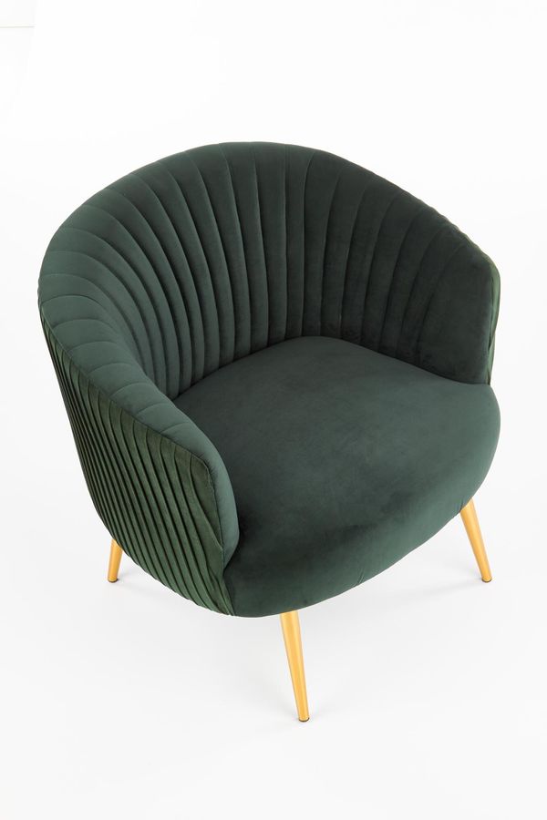 Крісло для відпочинку в вітальню, спальню Crown сталь золотий / оксамитова тканина темно-зелений Halmar Польща
