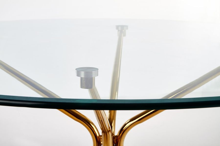 Стол обеденный круглый в гостиную, кухню Rondo 110x110 стекло прозрачный/сталь золотистый Halmar Польша