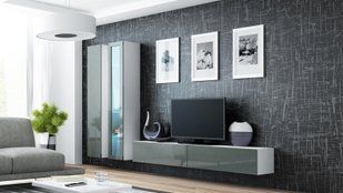 Модульна стінка для вітальні Cama Vigo 3 з системою push-click 180x260x42 Білий мат/Сірий глянець фото - artos.in.ua
