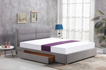Ліжко двоспальне дерев'яне з м'яким узголів'ям і висувним ящиком Merida 160x200 тканину світло-сіра Halmar Польща (з каркасом, без матраца)