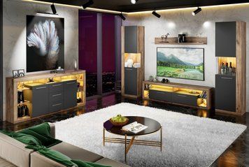 Гостиная с комодом и тумбой LUMIKO 3 Artos Design дуб крафт/антрацит фото - artos.in.ua