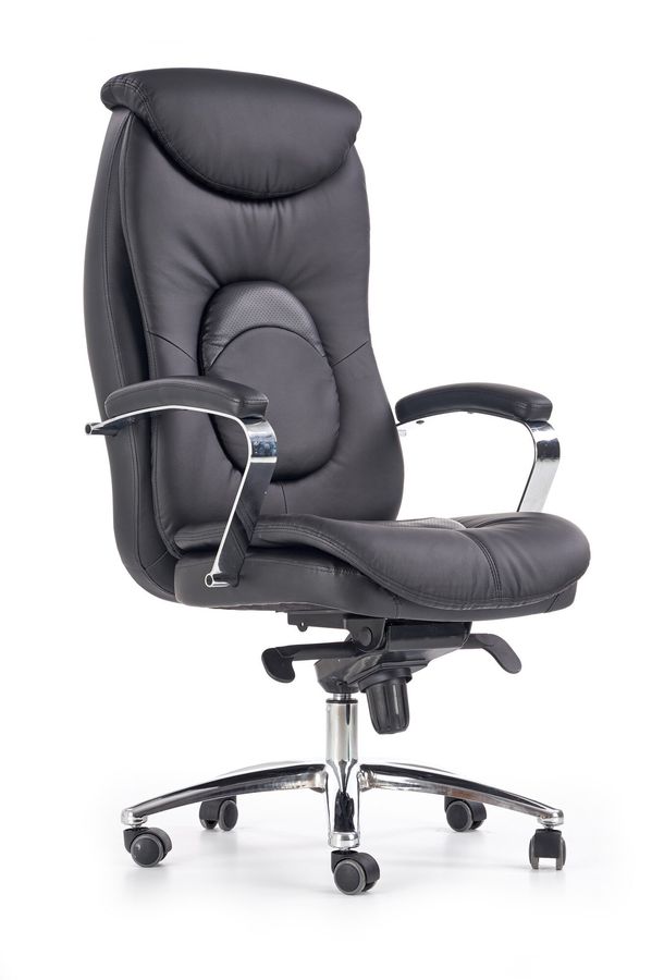 Крісло для кабінету Quad механізм Мультиблок, хромований метал / перфорована екошкіра чорний Halmar Польща