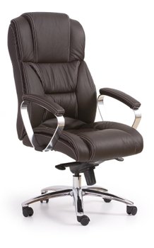 Кресло для кабинета Foster механизм Мультиблок, хромированный металл/кожа темно-коричневый Halmar Польша