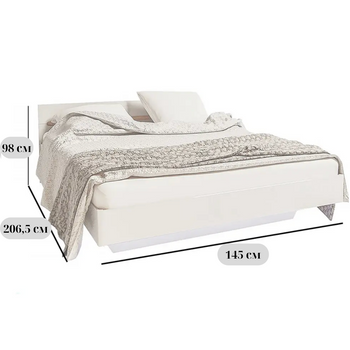Біле глянцеве полуторне ліжко Б'янко з підсвічуванням, 140x200 см, із вставками дуб сонома, з ламелями