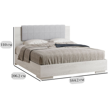 Двоспальне ліжко з м'яким узголів'ям світло-сірого кольору Вівіан розміром 160х200 см, з ламелями
